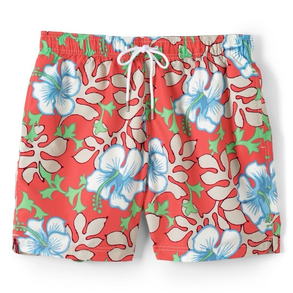 Lands' End Coral Floral Swim Trunks